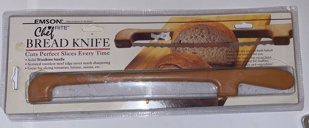 New Emerson Chef Rite Bread Knife Wood Tone Handle Serrated Stainless